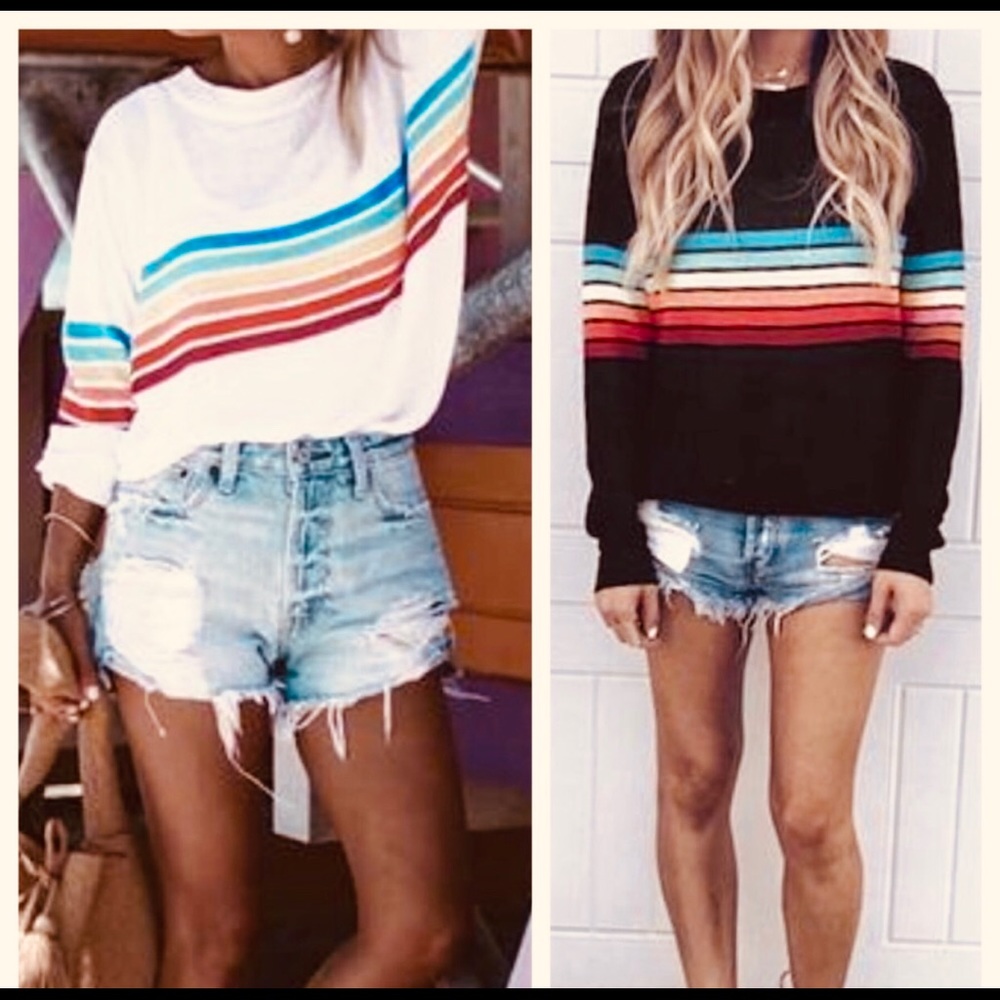 🚨 SOLD OUT 🚨WHITE - Rainbow Striped Sweater